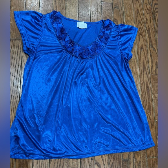 Lati Fashion…Vibrant Blue Women's Blouse with Floral Detail - Picture 1 of 8